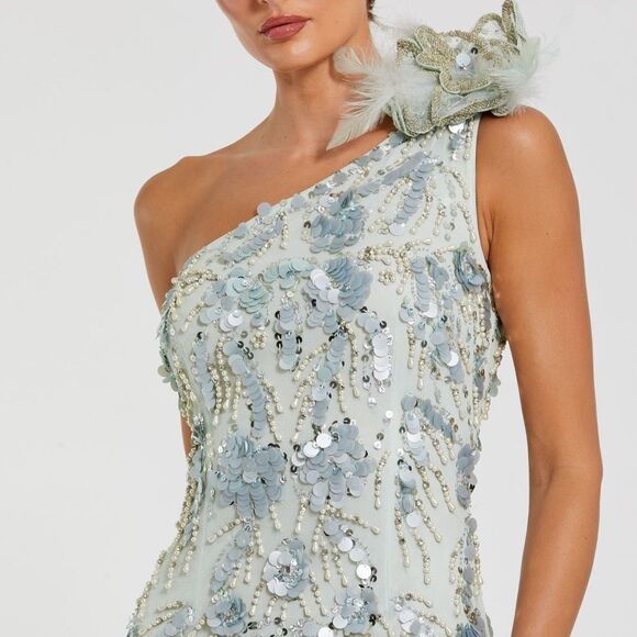 MAC DUGGAL 94151 Green Embellished One Shoulder Trumpet Gown with Flower - Picture 3 of 13